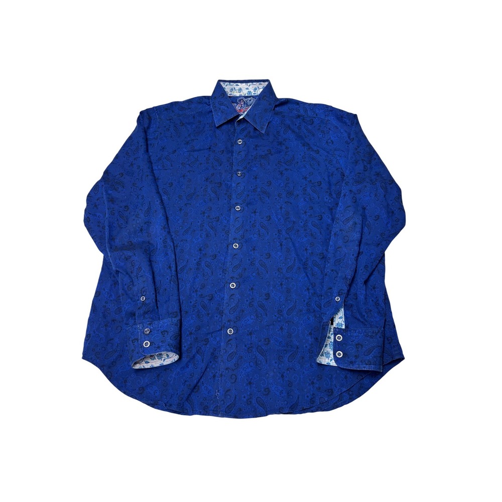 Robert Graham Mens Blue Paisley Jacquard Button Down Shirt‎ Classic Fit Large